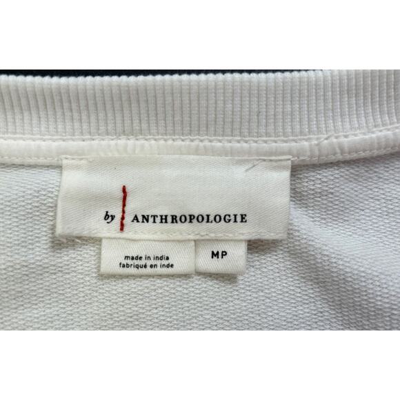 By Anthropologie Ruffle-Sleeve Sweatshirt Top Medium White Eyelet Lace - Picture 4 of 8